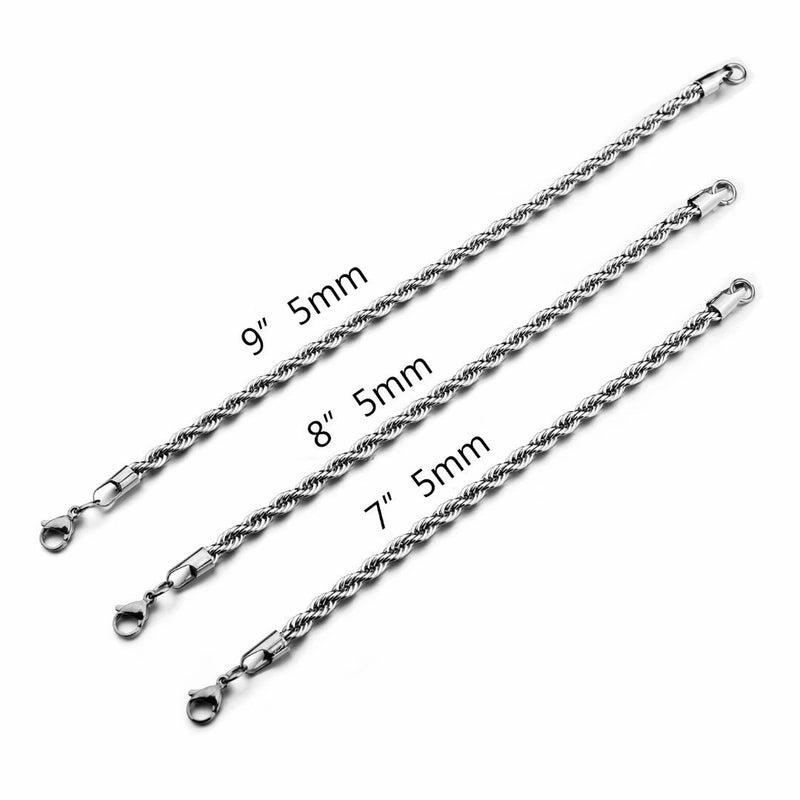 HolyFast Twist Chain Bracelets 4 mm 9 Inches - Stainless Steel Rope Jewelry for Men & Women - Image 2